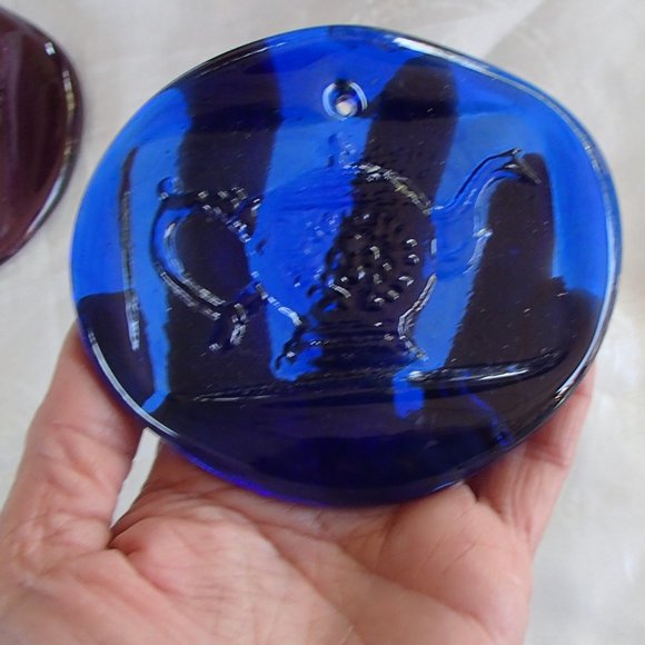 Colette Glass Designs Teapot Window Suncatcher Lead Crystal Ornament Cobalt Blue - Picture 2 of 7